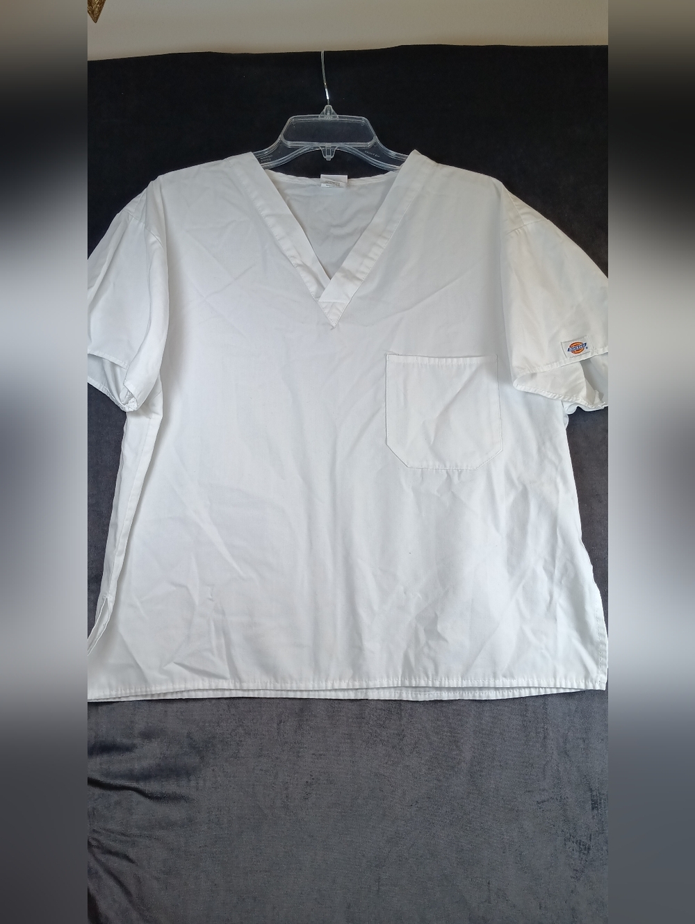 Dickies Men's White V-Neck Work Scrub Top